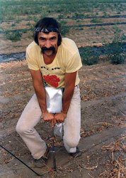 Howard Ferris doing soil sampling in 1975, thought to be at the  UC South Coast Research and Extension Center, Irvine. 