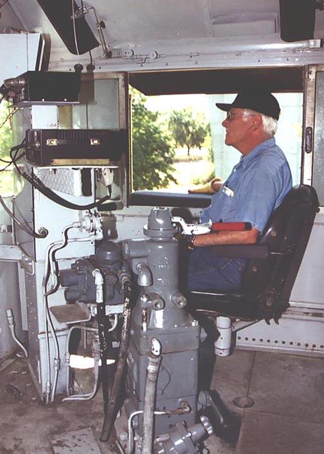 Bruce Eldridge driving a train. (Photo by William Reisen)