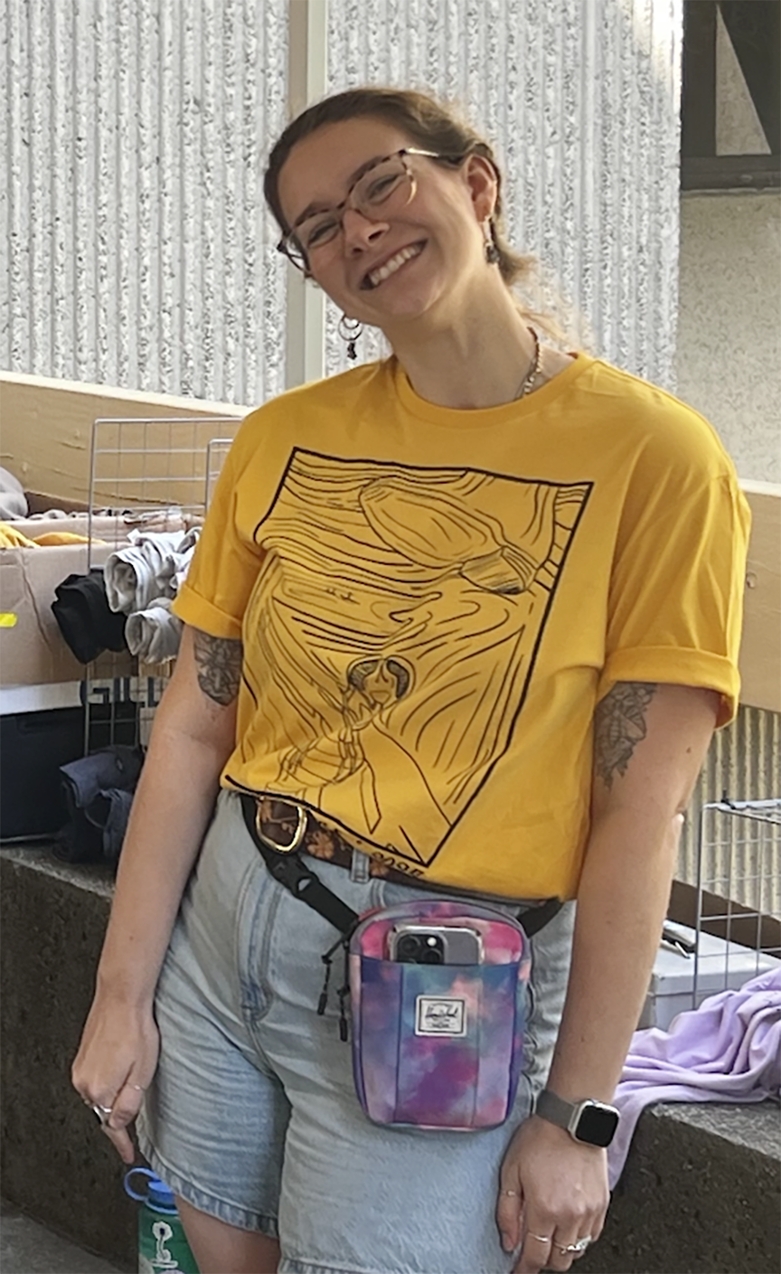 Abigail "Abby" Lehner wearing the T-shirt she designed. 