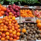 An array of fruits, from blood oranges to red apples. (Photo by Kathy Keatley Garvey)